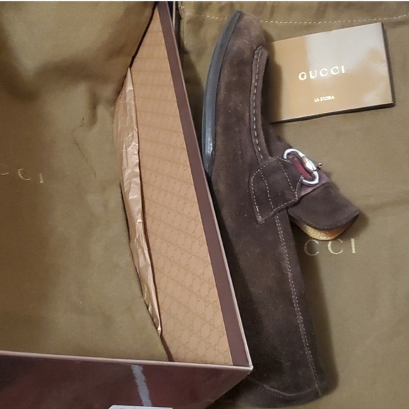 GUCCI Moca Pelle S. Cuoio Horsebit suede loafers w/ box & dusters - Picture 12 of 16